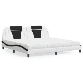 Cama con colchón cuero sintético blanco y negro 200x200 cm de , Camas y somieres - Ref: Foro24-3208823, Precio: 476,99 €, Des...