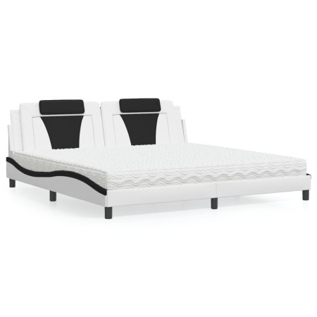 Cama con colchón cuero sintético blanco y negro 200x200 cm de , Camas y somieres - Ref: Foro24-3208823, Precio: 480,76 €, Des...