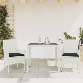 Set comedor jardín 3 pzas cojines ratán sintético vidrio blanco de , Conjuntos de jardín - Ref: Foro24-3278579, Precio: 255,2...