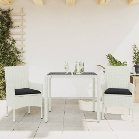 Garden dining set 3 pieces with synthetic rattan cushions and white glass by , Garden sets - Ref: Foro24-3278579, Price: 259,...