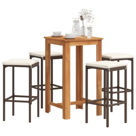 Garden table and 5-piece set of acacia wood and brown PE rattan stools. by , Garden sets - Ref: Foro24-3295269, Price: 234,12...