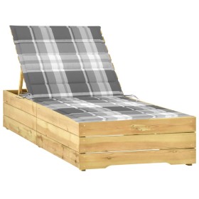 Deck chair with gray checkered cushion and impregnated pine. by , Loungers - Ref: Foro24-3065923, Price: 156,19 €, Discount: %