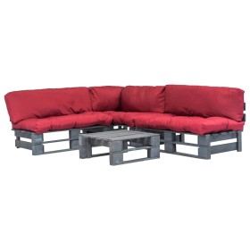 Pallet sofas for garden, 4 pieces, made of wood with red cushions. by , Garden sets - Ref: Foro24-275307, Price: 329,99 €, Di...