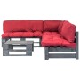 Pallet sofas for garden, 4 pieces, made of wood with red cushions. by , Garden sets - Ref: Foro24-275307, Price: 329,99 €, Di...