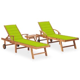 Sun loungers with table and cushion, 2 units, solid teak wood. by , Loungers - Ref: Foro24-3073182, Price: 612,34 €, Discount: %