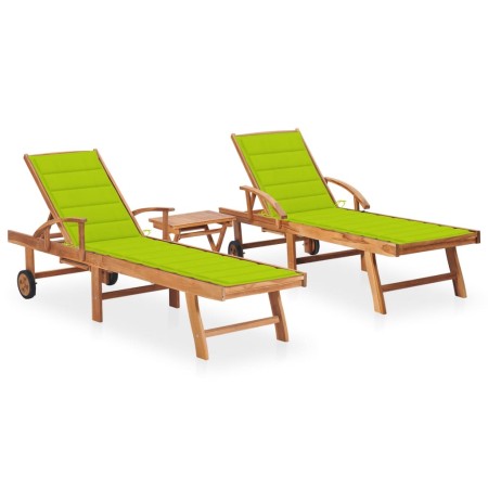 Sun loungers with table and cushion, 2 units, solid teak wood. by , Loungers - Ref: Foro24-3073182, Price: 612,34 €, Discount: %