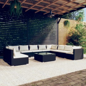 Set muebles de jardín 11 pzas y cojines ratán sintético negro de , Conjuntos de jardín - Ref: Foro24-3102439, Precio: 1,00 €,...