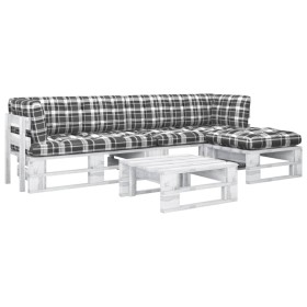 4-piece pallet furniture set with pine wood cushions in white impregnated wood. by , Garden sets - Ref: Foro24-3066794, Price...