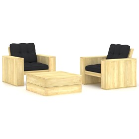 Set muebles de jardín y cojines 3 pzas madera pino impregnada de , Conjuntos de jardín - Ref: Foro24-3065811, Precio: 402,99 ...