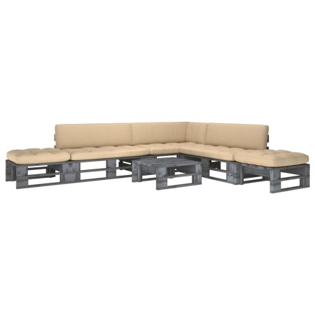 6-piece pallet furniture set with pine wood cushions in gray impregnated wood. by , Garden sets - Ref: Foro24-3066844, Price:...