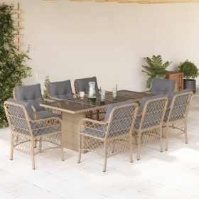 9-teiliges Garten-Essset mit beigen Kissen aus synthetischem Rattan von , Gartensets - Ref: Foro24-3212065, Preis: 942,29 €, ...