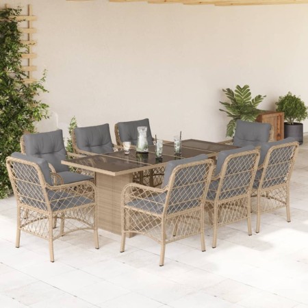 Set comedor de jardín 9 pzas con cojines ratán sintético beige de , Conjuntos de jardín - Ref: Foro24-3212065, Precio: 942,29...