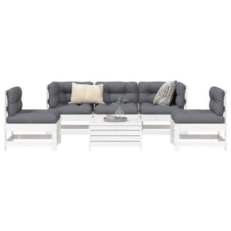 Gartensofa-Set 6-teilig aus massivem weißem Kiefernholz von , Gartensets - Ref: Foro24-3250713, Preis: 442,24 €, Rabatt: %