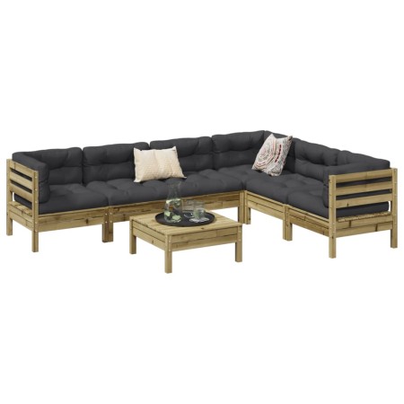 7-piece garden sofa set with impregnated pine wood cushions by , Garden sets - Ref: Foro24-3299473, Price: 618,88 €, Discount: %