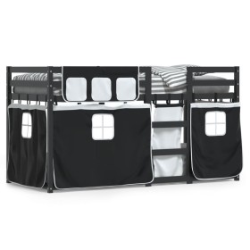 Litera con cortinas madera maciza pino blanco y negro 90x200 cm de , Camas y somieres - Ref: Foro24-3283934, Precio: 293,99 €...