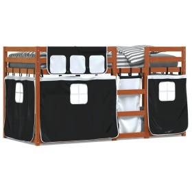 Bunk bed with black and white pine solid wood curtains 80x200 cm by , Beds and slatted bases - Ref: Foro24-3283922, Price: 17...