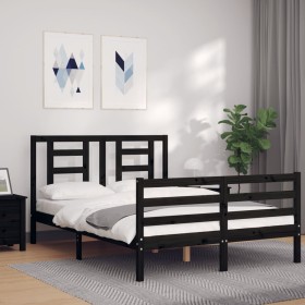 Double bed frame with black solid wood headboard by vidaXL, Beds and slatted bases - Ref: Foro24-3194680, Price: 159,80 €, Di...