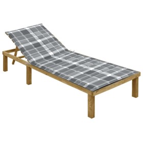 Lounger with impregnated pine gray check printed cushion by , Loungers - Ref: Foro24-3065833, Price: 122,23 €, Discount: %