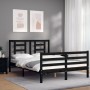 Estructura cama de matrimonio con cabecero madera maciza negro de vidaXL, Camas y somieres - Ref: Foro24-3194680, Precio: 159...