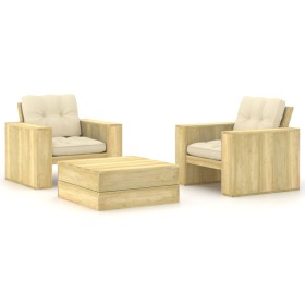 Garden furniture and cushions set 3 pieces impregnated pine wood by , Garden sets - Ref: Foro24-3065806, Price: 402,99 €, Dis...