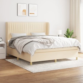 Cama box spring con colchón tela color crema 160x200 cm de , Camas y somieres - Ref: Foro24-3128698, Precio: 610,97 €, Descue...