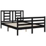 Double bed frame with black solid wood headboard by vidaXL, Beds and slatted bases - Ref: Foro24-3194680, Price: 159,80 €, Di...