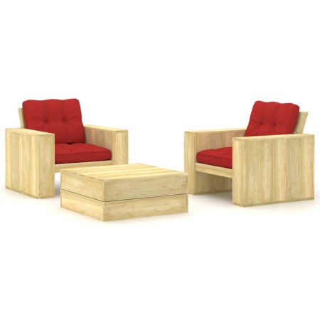 Garden furniture and cushions set 3 pieces impregnated pine wood by , Garden sets - Ref: Foro24-3065810, Price: 391,16 €, Dis...