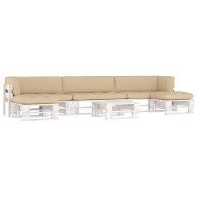 Pallet furniture 6 pieces and white impregnated pine wood cushions by , Garden sets - Ref: Foro24-3066928, Price: 566,99 €, D...