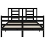 Double bed frame with black solid wood headboard by vidaXL, Beds and slatted bases - Ref: Foro24-3194680, Price: 159,80 €, Di...