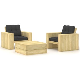 Garden furniture and cushions set 3 pieces impregnated pine wood by , Garden sets - Ref: Foro24-3065804, Price: 408,99 €, Dis...