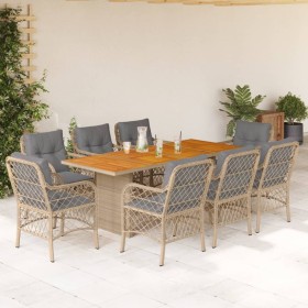 9-teiliges Garten-Essset mit beigen Kissen aus synthetischem Rattan von , Gartensets - Ref: Foro24-3212079, Preis: 972,97 €, ...