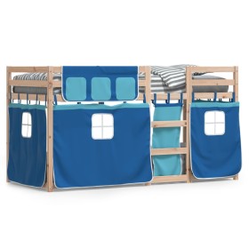 Bunk bed with curtains solid blue pine wood 90x200 cm by , Beds and slatted bases - Ref: Foro24-3283893, Price: 174,99 €, Dis...