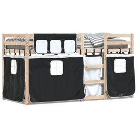 Bunk bed with black and white pine solid wood curtains 80x200 cm by , Beds and slatted bases - Ref: Foro24-3283898, Price: 16...