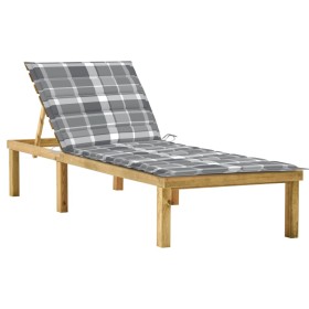 Lounger with impregnated pine gray check printed cushion by , Loungers - Ref: Foro24-3065863, Price: 133,92 €, Discount: %