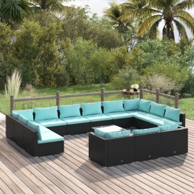 Set de muebles de jardín 14 pzas cojines ratán sintético negro de , Conjuntos de jardín - Ref: Foro24-3102113, Precio: 1,00 €...