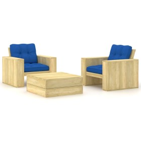 Garden furniture and cushions set 3 pieces impregnated pine wood by , Garden sets - Ref: Foro24-3065814, Price: 402,99 €, Dis...