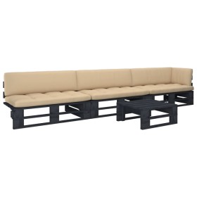 4-piece pallet furniture and black impregnated pine wood cushions by , Garden sets - Ref: Foro24-3066724, Price: 376,99 €, Di...