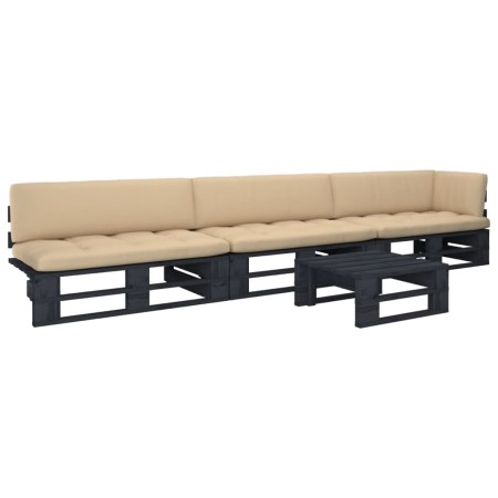 4-piece pallet furniture and black impregnated pine wood cushions by , Garden sets - Ref: Foro24-3066724, Price: 376,47 €, Di...