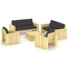 Set muebles de jardín y cojines 5 pzas madera pino impregnada de , Conjuntos de jardín - Ref: Foro24-3065786, Precio: 929,99 ...