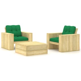 Garden furniture and cushions set 3 pieces impregnated pine wood by , Garden sets - Ref: Foro24-3065809, Price: 402,53 €, Dis...