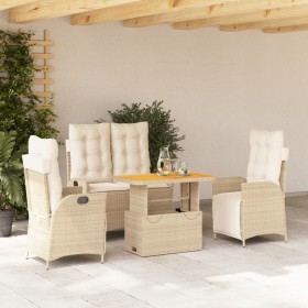 Garten-Essgruppe mit Kissen, 4-teilig, beiges synthetisches Rattan von , Gartensets - Ref: Foro24-3277480, Preis: 557,99 €, R...