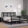 Double bed frame with black solid wood headboard by vidaXL, Beds and slatted bases - Ref: Foro24-3194710, Price: 161,05 €, Di...