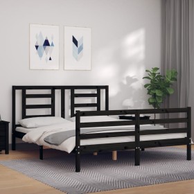 Estructura cama de matrimonio con cabecero madera maciza negro de vidaXL, Camas y somieres - Ref: Foro24-3194710, Precio: 161...