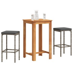 Garden table and stools 3 pieces acacia wood PE rattan gray by , Garden sets - Ref: Foro24-3295268, Price: 178,38 €, Discount: %