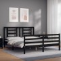 Double bed frame with black solid wood headboard by vidaXL, Beds and slatted bases - Ref: Foro24-3194710, Price: 161,05 €, Di...