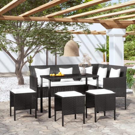 L-förmige Sofagarnitur, 5-teilig, mit schwarzen synthetischen Rattankissen von , Gartensets - Ref: Foro24-318581, Preis: 278,...