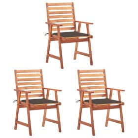 Garden dining chairs 3 units solid acacia wood and cushions by , Garden chairs - Ref: Foro24-3064355, Price: 212,65 €, Discou...