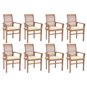 Dining chairs 8 units teak wood with cream cushions by , Garden chairs - Ref: Foro24-3072975, Price: 771,99 €, Discount: %