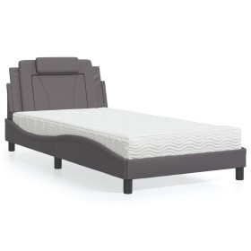 Cama con colchón cuero sintético gris 100x200 cm de , Camas y somieres - Ref: Foro24-3208778, Precio: 288,68 €, Descuento: %