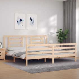 Double bed frame with solid wood headboard by vidaXL, Beds and slatted bases - Ref: Foro24-3194716, Price: 152,81 €, Discount: %